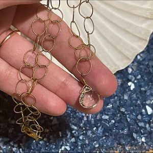 Real Green Amethyst Drop Necklace with Yellow Gold-Like Link Chain.